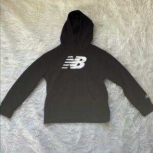 Kids New Balance Black Hoodie White Logo Pouch 7